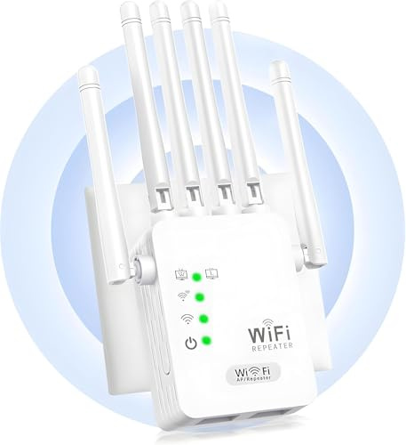 Répéteur WiFi,Amplificateur WiFi,Repeteur WiFi Puissant,6 Antennes Couvrant Une Superficie de 10 000 m²,2 Ports LAN,Installation Rapide pour Maison et Bureau(Blanc)