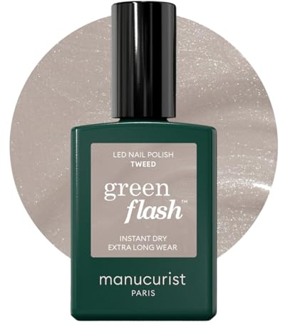 Manucurist Green Flash Tweed gelnagellack - 12-fri, ekologiskt ursprung (84%) nagellack - tillverkad i Frankrike - 15 ml