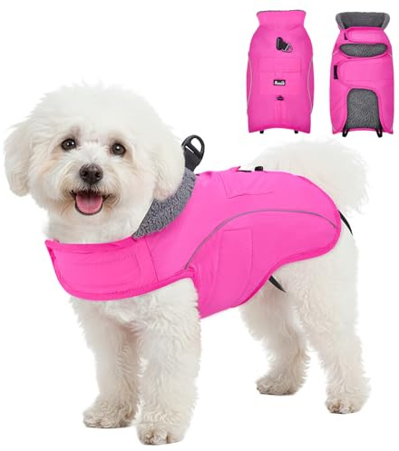 Eyein Hundemantel Winter, Wasserdichter & Winddichter Warm Fleece Hundejacke mit D-Ring und Tasche, Reflektierende Winterweste mit verstellbarem Hals- und Brustbereich für Mittelgroße Hunde, Rosa, M