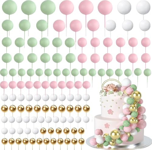 BetterJonny Mini Topper per per torta di palla, torta Topper per per festa di compleanno, decorazione di torta di compleanno, colore: Verde/Rosa/Bianco/Oro)
