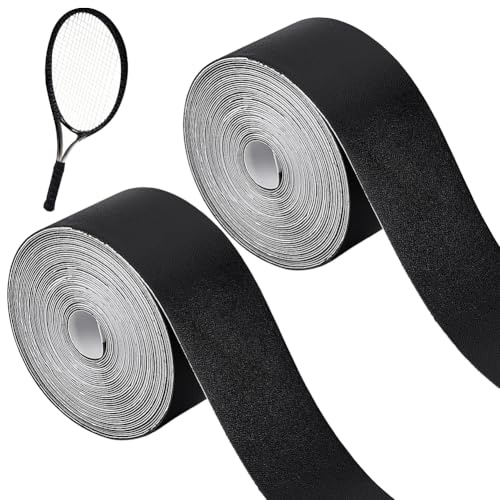 BENECREAT 2 Rolls 32.8 FT PU Leather Self Adhesive Repair Tape, 1.4 Inch Wide Black Racket Protection Tape for Tennis Practice Racquetball