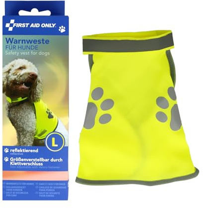 First Aid Only Hundewarnweste Gelb Größe L | Warnweste für Hunde mit Reflektor | Anlegbar mit Klettverschluss | Halsumfang: 48-62cm, Brustumfang: 64-81cm | 100% Polyester, 40° waschbar | P-91915 00