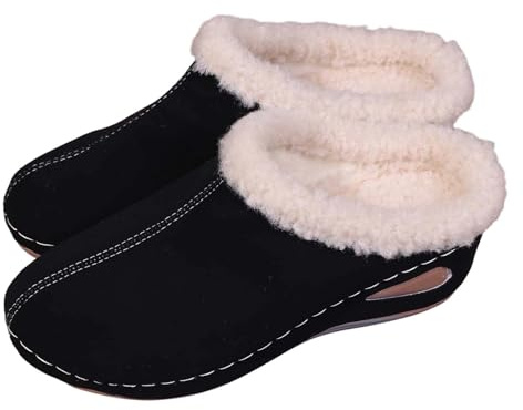 Chaussons Chauds Femme Pantoufle Mule Femme - Chaussures d'hiver à enfiler l'intérieur et l'extérieur sabots et douillets doublés en fausse fourrure avec talon incliné semelle en polaire chaude