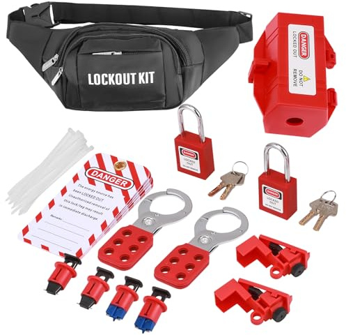 Lock Off Kit für Elektriker, 40-teiliges Elektrische Leistungsschalter Lockout Tagout Kit, Elektrische Lock Out Tag Out Haspe, Sicherheits Lockout Vorhängeschloss für Industrie