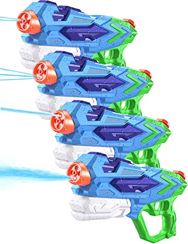 Wasserpistole mit Großer Reichweite für Kinder & Erwachsene, 4 PCS Water Gun 33 ft Super Wasserspielzeug mit 1000ML Tank XXL Pistol Soaker für Draussen Wasser kämpfen Spielzeug Junge Mädchen