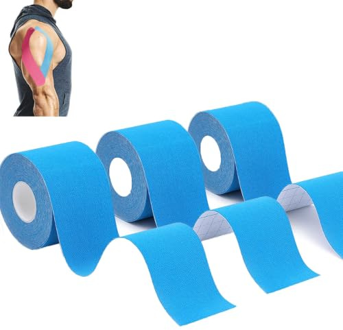 3 rouleaux Tape Kinesiologie, Bande de kinésiologie de sport pour les muscles, 5 m x 5 cm, bande kinesiologie kinesio tape étanche & élastique pour le strap sport strapping