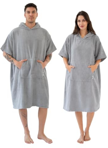 DENSHAUS Badeponcho Damen Herren aus 100% Baumwolle – Surf Poncho mit Kapuze & Tasche, OEKO-TEX Standard 100, weich & saugfähig – Strandponcho Handtuch für Sauna, Pool & Surfen