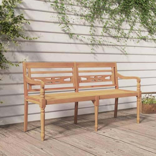 YUTAASU Batavia-Sitzbank 150 cm Massivholz Teak mit geschwungenen Armlehnen und dekorativen Schnitzereien für Garten und Terrasse, langlebiges Teakholz für Komfortables Sitzerlebnis