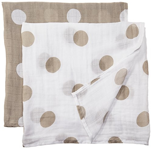 Lulujo Baby-Mulltuch Baby-Spucktuch Stilltuch Pucktuch Swaddle mit schönem Motiv im 2er Set 100 x 100 cm, Musselin-Baumwolle ( Punkte )