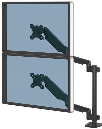Fellowes Monitor Halterung für 2 Bildschirme übereinander bis je 32 Zoll (81,28 cm) - Platinum Series Monitor Arm mit USB Ports - Befestigung mit Klemme oder Kabeldurchlass - schwarz