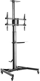 Monoprice Platinum Tilt Rolling TV Cart Stand Height Adjustable with Shelf for 37 to 70 TVs up to 110lbs, Max VESA 600x400