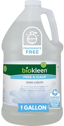 Biokleen Sapone per piatti gratuito e trasparente, liquido per piatti, ecologico, atossico, a base vegetale, senza profumo artificiale, colori o conservanti, inodore