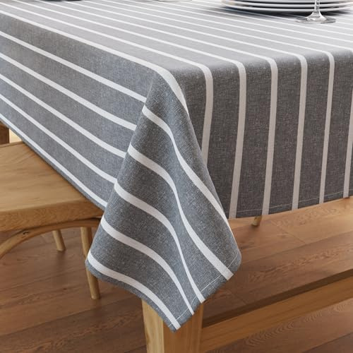 Encasa XO Baumwoll Rechteckig Tischdecke | (140x240 cm) | Roma graue Streifen | Tischdecke für Dekoration
