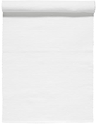 LINUM Uni Dekoratives Tischläufer für Esstisch 45x150 cm, 100% Gerippte Baumwolle, Maschinenwaschbar, Weiß