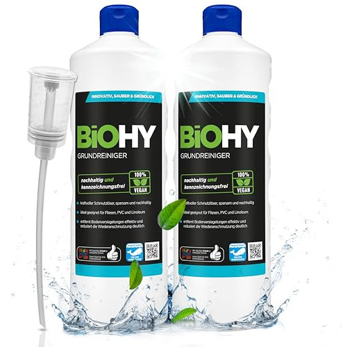 BiOHY Grundreiniger (2 x 1 liter) + Dosierer | gegen hartnäckige Verkrustungen & Pflegefilme | reinigt alle säure- & wasserfesten Oberflächen | kraftvolles Konzentrat | ideal für Werkstatt & Küche