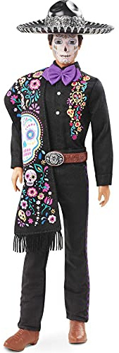 Barbie GXL26 - Barbie Signature 2021 Dia De Muertos Ken Puppe (30 cm) mit besticktem Hemd, Serape & Sombrero, Calavera-Gesichtsbemalung, Geschenk für Sammler