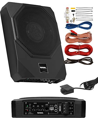 Sound Storm Laboratories US10K 10 Inch Powered Under Seat Car Subwoofer - 1000 Watts Max, Dual 4 Ohm Voice Coil, 8 Gauge Amp Installation Kit