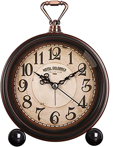 RODH Battery Alarm Clock,Night Light,Vintage Hangable Super Silent Non Ticking Analog Table Clock for Bedroom Bedside, Desk,Shelf