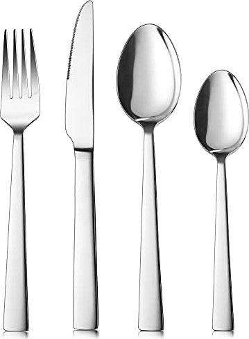 Herogo 16 Piece Cutlery Set, Stainless Steel Flatware Silverware Set for 4 People, Elegant Knife Fork Spoon for Home Hotel Restaurant, Mirror Polished, Dishwasher Safe