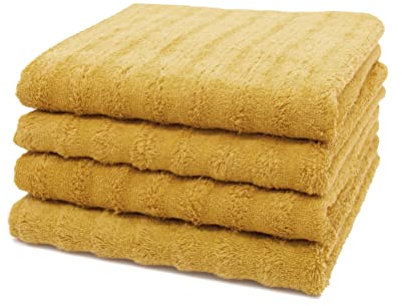 ZOLLNER 4 Toallas de Lavabo Premium, 50x100 cm, 100% algodón, Amarillo Mostaza