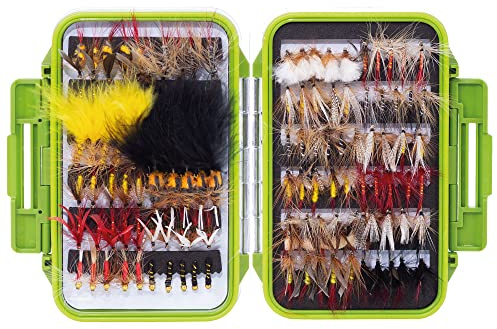 Zite Lot de 120 Mouches de Pêche + Boîte Étanche pour Pêche à la Truite