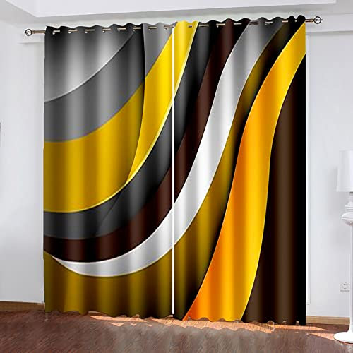 AMDXD Cortina de bayeta de vitrada negra y blanca, color amarillo y negro, 214 x 183 cm