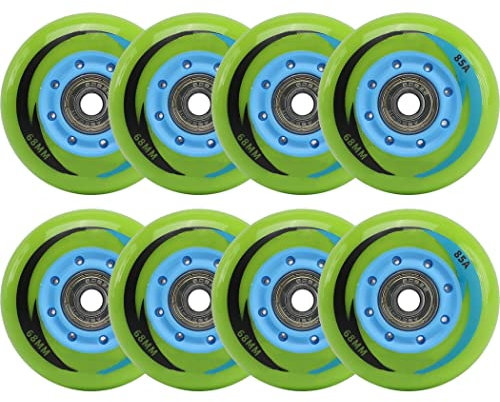 TGHY 8er-Pack Inline Skate Rader mit Kugellagern ABEC-11 Inline Skates Rollen Wheel Inliner Rollen Ersatz Rollen Rader Roller Skates Inliner Rollen 85A 64 mm/68 mm/70 mm/72 mm,Blue Green,70mm