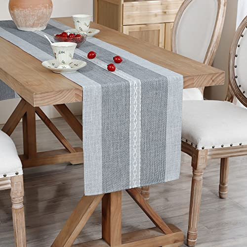 Braided Striped Table Runner Rustic Embroidery Coffee Table Runners for Decorations Weddings Holiday Grey 33x92cm/13x36inch