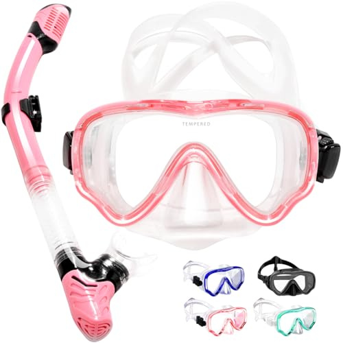 Tyuodna Schnorchelset Erwachsene,Taucherbrille mit Schnorchel,Panorama-Weitblick Schnorchelmaske,Tauchermaske Anti-Fog Anti-Leck Aus Gehärtetem Glas,Dry Schnorchel