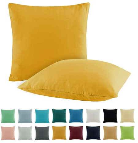 SHC by BaSaTex Jersey Kissenbezug, 2er Pack, 40x40 cm, Gold Gelb | 100% Baumwolle, Kissenhüllen, Kopfkissenbezug, Dekokissen Bezug