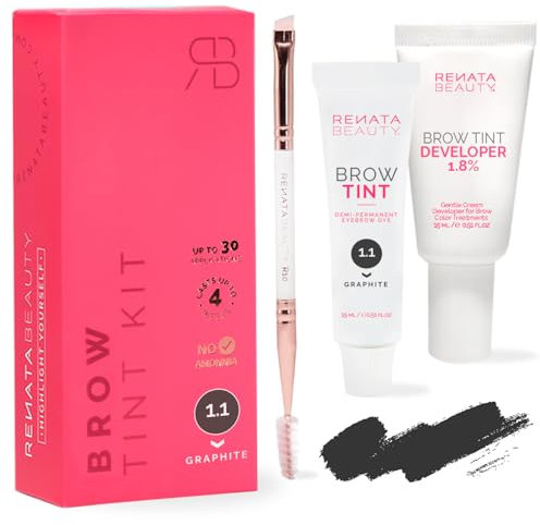 RB RENATA BEAUTY Augenbrauenfarbe Set – Brow Färbeset inkl. Entwickler & Stylingbürste – Augenbrauen Färbeset – Eyebrow Dye mit bis zu 4 Wochen Halt – Brow Tint für Natürlichen Look [Graphit-Grau]