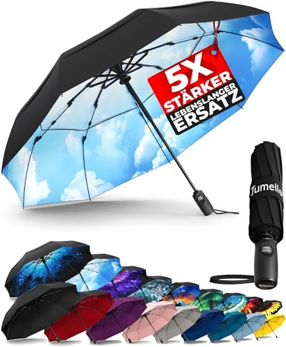 TUMELLA Strongest Windproof Travel Umbrella (Compact, Superior & Beautiful), Small Strong but Light Portable and Automatic Folding Rain Umbrella, Durable Premium Grip, Fits Car and Backpack