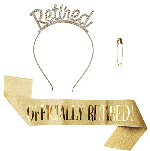 Happy Retirement Sashs BLMHTWO Ruhestand Tiara, Ruhestand Geschenk Frauen Ruhestand Krone und SchäRpe SäTze mit Stift Wiederverwendbar Pensionierung Party Dekorationen
