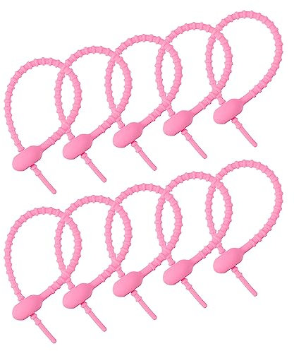sourcing map Reusable Zip Ties, 6 Inch Silicone Ties Bag Clips, All-Purpose Silicone Ties, Cable Ties, Bread Tie, Household Twist Ties, Reusable Twist Ties (Pink Pack of 12)