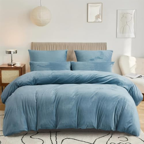DXHOME Ropa de cama mullida de 135 x 200 cm, para invierno, color azul claro, de felpa, cálido, pastel, franela de microfibra, funda nórdica con cremallera + 1 funda de almohada de 80 x 80 cm