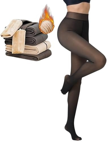 Collant Polaire Femme Grande Taille - Legging Élasticité Effet Transparent S-M, L-XL, XXL - Chaleureux (01-Noire Peau L/XL)