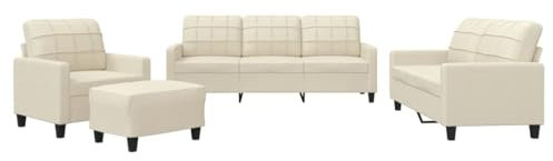 vidaXL Sofagarnitur 4-TLG., Sessel Couch mit Kissen Fußhocker, Sofa Wohnzimmersofa mit Armlehnen, Couchgarnitur Designsofa Sitzmöbel Polstermöbel, Creme Kunstleder