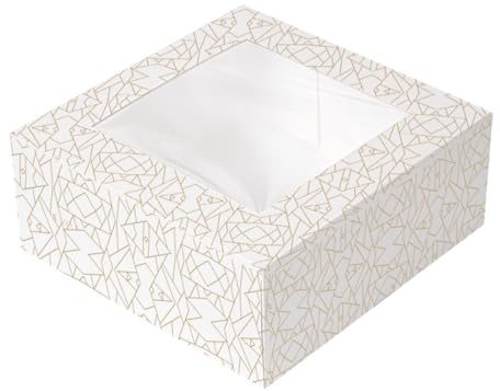 50 Stück - Gebäckboxen mit Fenster 'Thepack' 250 g/m2 + Opp 16 x 16 x 8 cm, Weiß, Nano-Mikro-Wellpappe