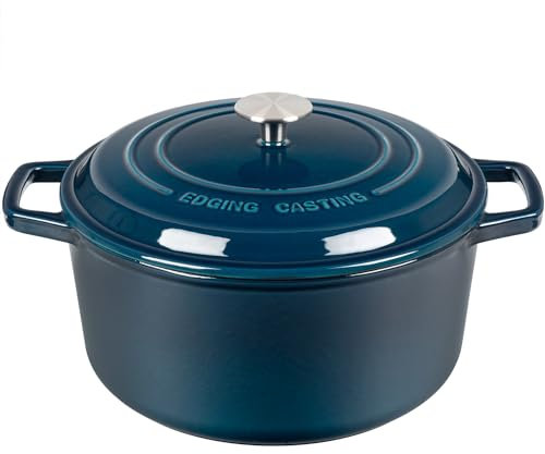 EDGING CASTING Enameled Cast Iron Dutch Oven Pot With Lid, Dutch Oven for Sourdough Bread Baking Round Pot Dule Handle, 6 Quart, Blue
