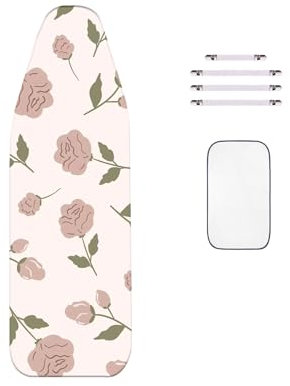 WTAIS Copriasse da Stiro Extra Large, più Spesso - Design a 2 Strati Stampa A Rose Copriasse da Stiro in Cotone, con 4 Chiusure, per Assi da Stiro a Vapore