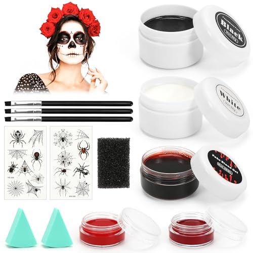 Halloween Schminke Set, Make Up Set,Face Paint, kunstblut Halloween, Fake Blood Für Wunde Zombies, Vampire, Monster, Cosplay,Theaterschminke & Faschingsschminke Für Gruseliges Halloween Make Up