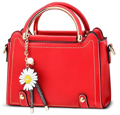 DIRRONA Moda Lindo Bolsos De Mano Elegante Bolso De Mano Mujer Cuero PU Pequeño Bolso De Hombro Casual Viajar Trabajar Fiesta Bolso Bandolera Bolsa De Mensajero Colgante Margarita Rojo
