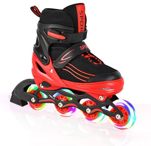 MGYZM Inliner für Kinder, größenverstellbare Inline Skates für Kinder, Erwachsene Mädchen und Jungen Inline Skates, Rollschuhe für drinnen und draußen, Rot (Small)