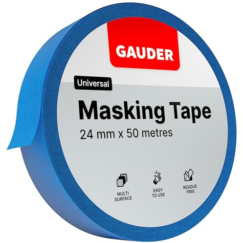 GAUDER Masking Tape for Painting - Painter's Tape for Precise Edges - Professional Solution for Decorating, Renovating and DIY Projects (1 Roll - 24 mm x 50 m)