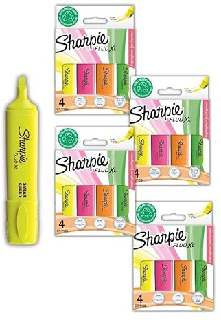 Sharpie Fluo XL Textmarker | Textmarker mit Keilspitze | Gut sichtbare fluoreszierende Farben in Gelb, Rosa, Orange und Grün | 16-teiliges Textmarker-Multipack-Set