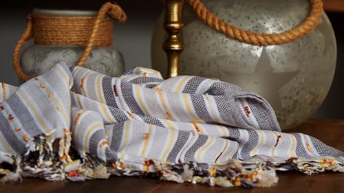 Zeppo Beige Beach Bath Towel - 100% Turkish Cotton - Sand Resistant Highly Absorbent Fast Drying Super Soft - Boho Bohemian Towels Peshtemal Blanket Pareo Sarong
