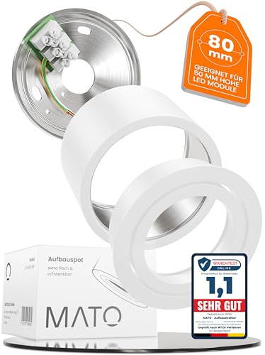 MATO 1x Aufbaustrahler weiß - extra flach & schwenkbar - Ø80x50mm - Aufputz Spots Decke ohne Leuchtmittel - Deckenspots, Aufbaustrahler, Aufbauleuchte für LED Module mit 50mm