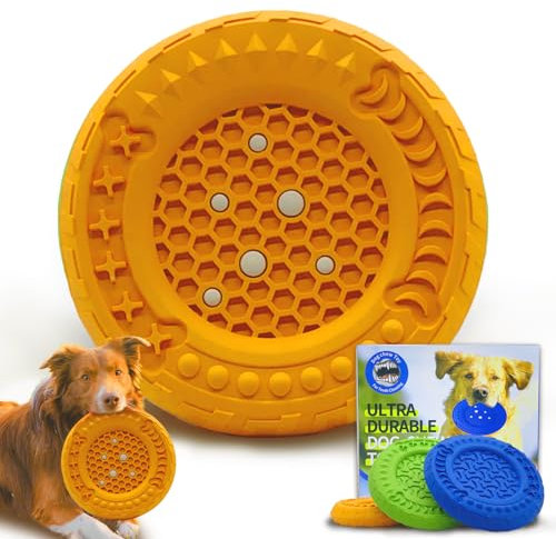 Jouet Chien,Jouet Chien Indestructible,Chien interactif, jouet pour chien,Jouet Interactif avec Goût de Bœuf, en Caoutchouc Naturel Jouets à mâcher pour Chiens de Petite Moyenne Grande Taille, Orange
