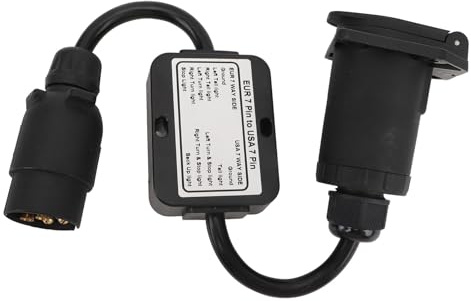 Adaptateur de Prise de Remorque, Adaptateur de Connecteur de Prise EU 7 Broches vers US 7 Broches, avec Convertisseur de Système 3 à 2 Convertisseur de Lumière de Remorque Plug And Play pour Caravane