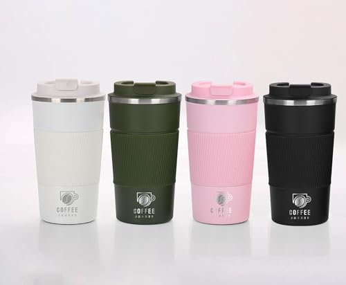 Coffee Jacket Travel Mug 380ml – Insulated Stainless Steel Reusable Coffee Cup with Leakproof Lid – Thermal Mug for Hot & Cold Drinks, Fits Car Cup Holders (Jet Black)